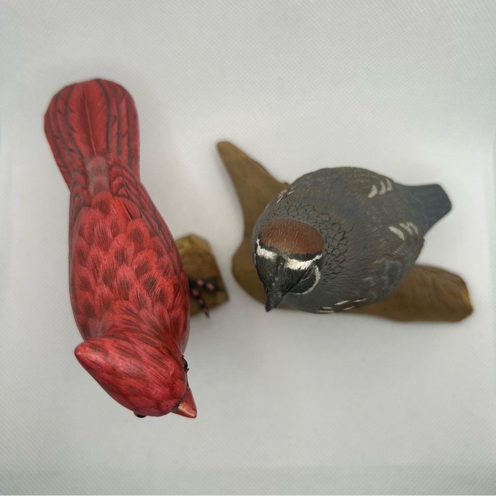 Vintage Everett Eckstein hand carved hand painted bird Cardinal Quail lot of two - Picture 3 of 10